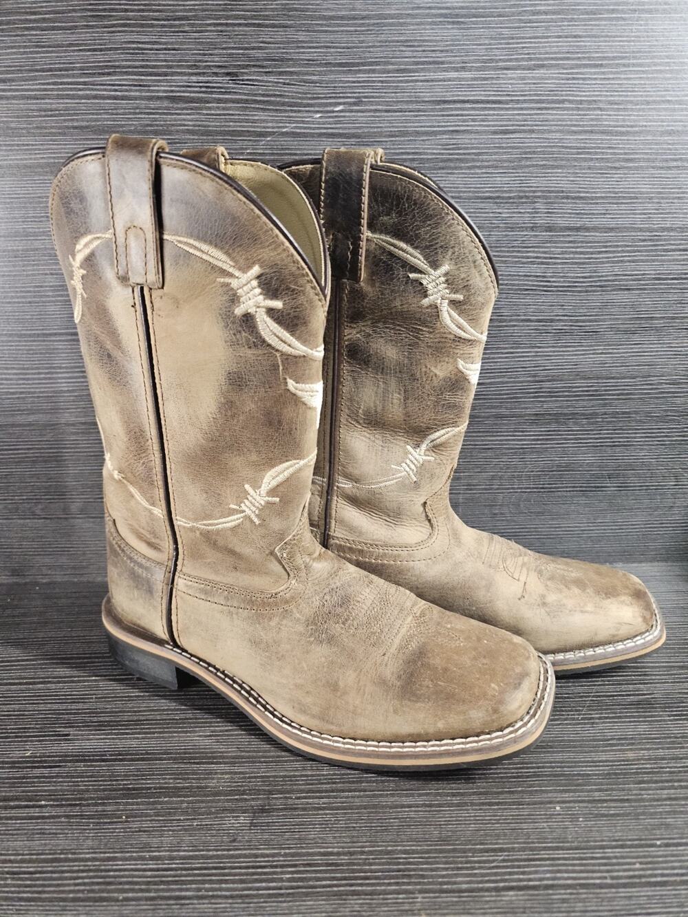 Smoky Mountain Youth Sz 5 Logan Square Toe Brown Western Boots 3923Y Razor Wire